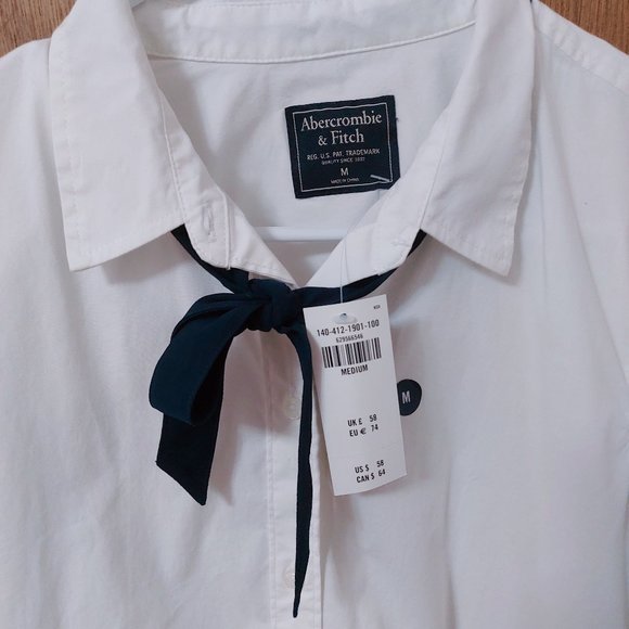 BNWT Abercrombie & Fitch Poplin Necktie Ribbon Shirt Blouse Size M Preppy - Picture 3 of 4